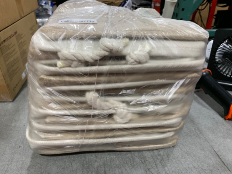 Photo 1 of meekoo 8 Pack Collapsible Storage Bins Fabric Storage Bins Polyester Fabric Baskets with Handles Linen Closet Organizer for Shelf Home Closet Towels Toys(12 x 12 x 12 in,Beige)