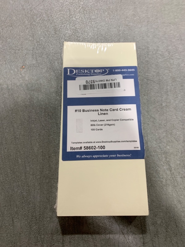 Photo 1 of 80lb Cream Linen Textured 4" x 9" Business Note Cards - 100 Blank Cards for Menu Cards, Program Cards, Rack Cards