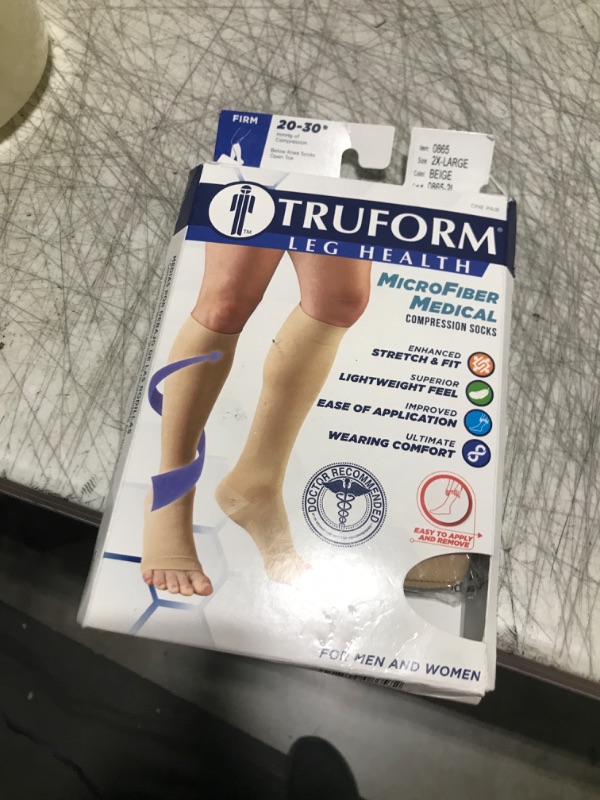 Photo 1 of Truform 20-30 mmHg Compression Stocking for Men and Women, Knee High Length, Open Toe, Beige, 2X-Large