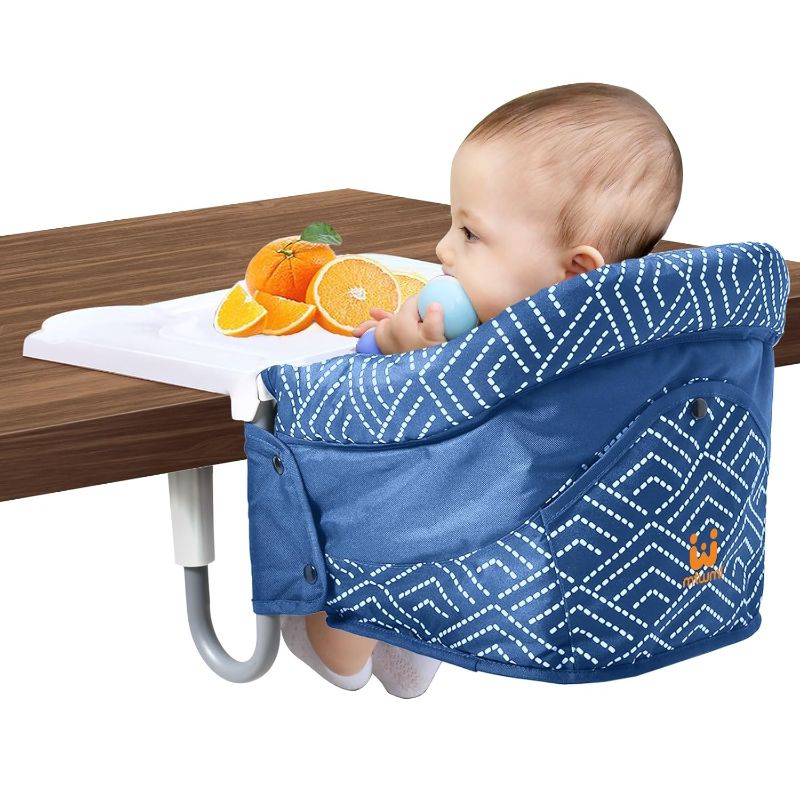 Photo 1 of MTWML Hook On High Chair with Tray,Portable Baby High Chair That Attaches to Table,Clip On Fast Table High Chair for Babies and Toddlers.Baby Feeding Seat for Dining Table and Counter (Stripe-Blue)