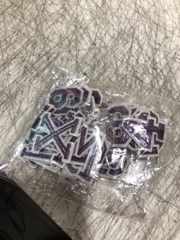 Photo 1 of Iron on Letters and Numbers Patches for Clothes DIY Embroidered Patch A-Z, Numbers 0-9 Applique for Clothes Hats Backpacks Jackets Pants (W2497-72purple, 72Pcs Letters and Numbers)