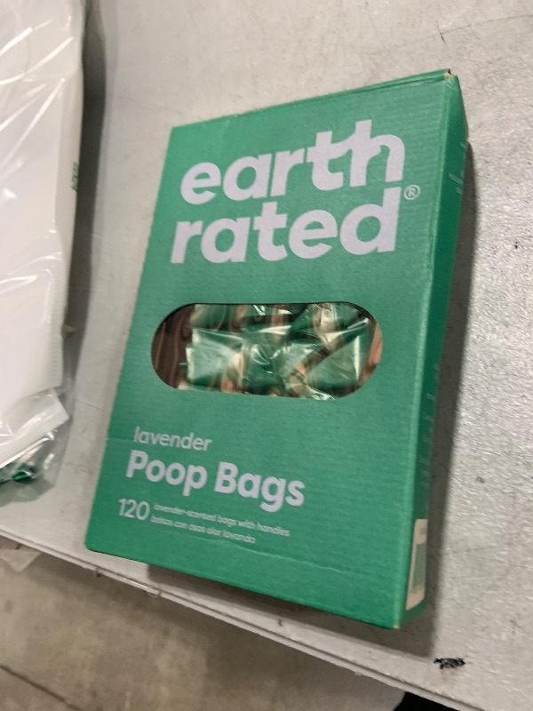 Photo 1 of Earth Rated Dog Poop Bags with Handles, Extra Wide, Easy Tie and Guaranteed Leakproof, Lavender Scented, 120 Handle Bags
