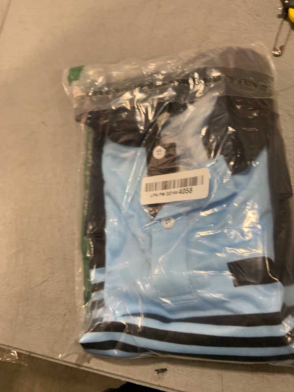 Photo 1 of SOLY HUX Men's Golf Shirts Short Sleeve Striped Collared T Shirt Casual Work Shirts Light Blue L