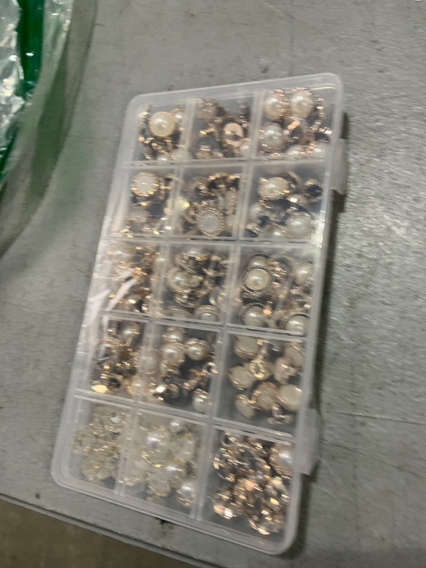 Photo 1 of Youmeizer 150PCS(15 Stylish) Resin Button Decorated with Artificial Pearls for Crafting, Sewing Replacement, Knitting Sweaters Handmade Crafts It's stored in a Plastic Box (Gold)