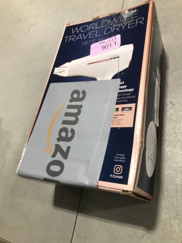 Photo 1 of Conair Hair Dryer, Worldwide Travel Hair Dryer with Smart Voltage Technology and Folding Handle, Includes Concentrator