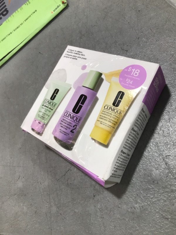 Photo 1 of Clinique 3-Step Refresher Course Skincare Set For Dry Combination Skin Types | Face Soap, Clarifying Lotion + Dramatically Different Lotion | Cleansing, Exfoliating + Moisturizing, Mini Travel Size
