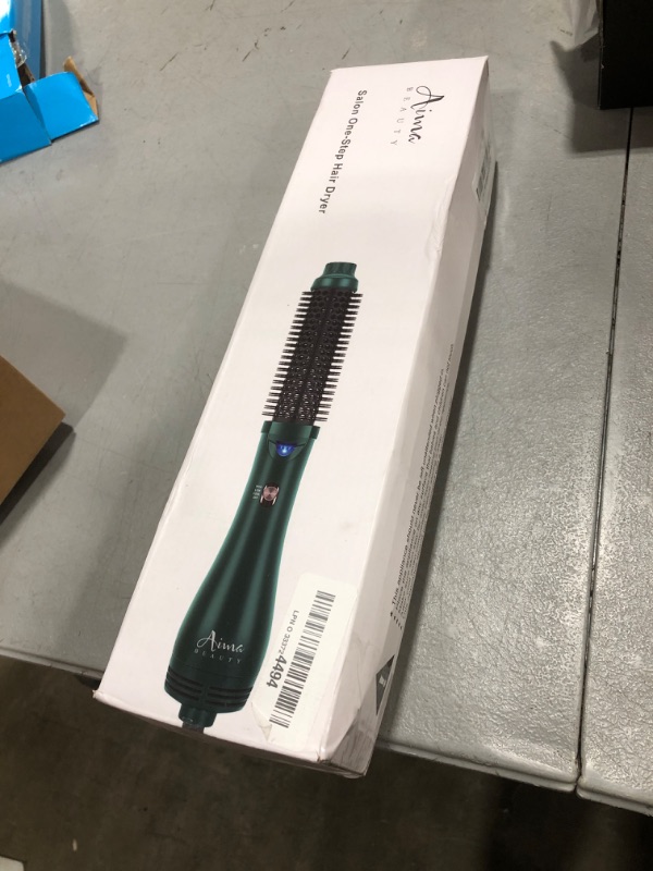 Photo 1 of Aima Beauty Hair Dryer Brush, One Step Hair Dryer & Volumizing Hot Air Brush, 3 Heat/Speed Settings, Advanced Ionic Technology, Ceramic Coating, Nylon Pins & Tufted Bristles, Dark Green, 1000W, 125V