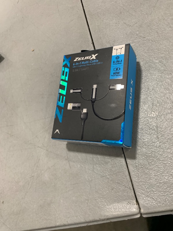 Photo 1 of Futurizta Tech [Upgraded] Zeus-X 6 in 1 Universal Multi Cable (1.6ft/0.5m) Fast Charging 60W Laptop PD, QC3.0 & 27W iPhone Fast Charging & Data Sync, Military Grade Braided with Cable Organizer Strap