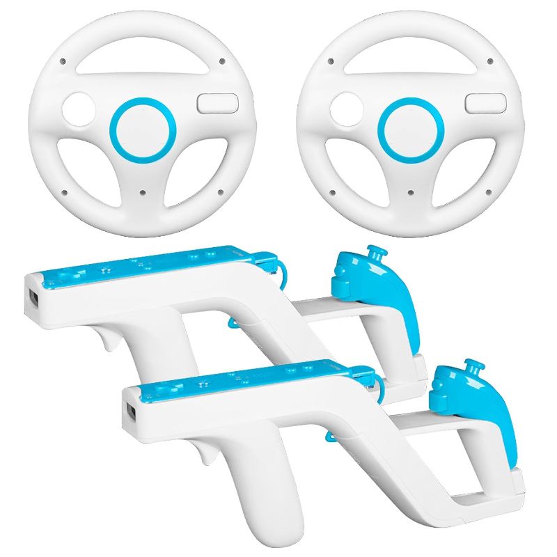 Photo 1 of Machine-Ya Wii Zapper Gun and Steering Wheel Compatible with Nintendo Wii & Wii U Remote Game (2-Pack, White)