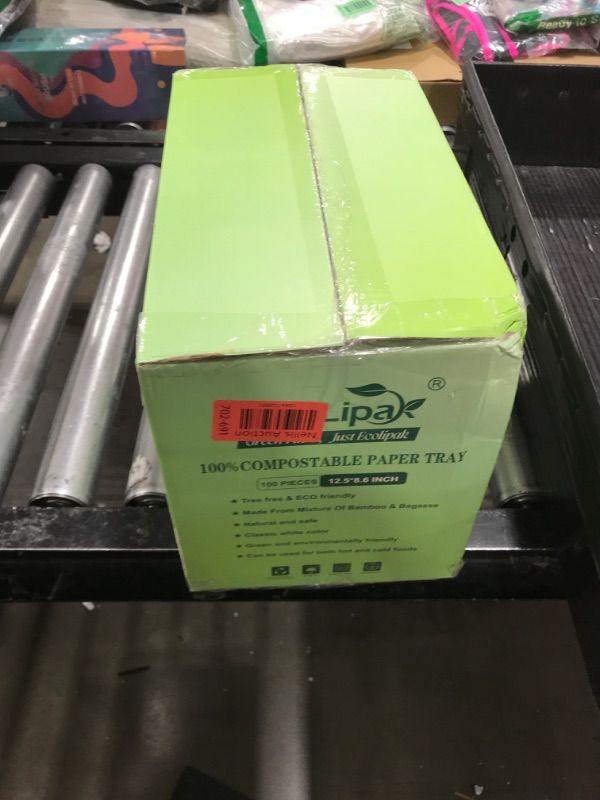 Photo 1 of ECOLipak 100% Compostable 5 Compartment Plates, 100 Pack Disposable Compartment Paper Plates, 12.5 * 8.6 inch Biodegradable Sugarcane Plates, Eco-Friendly School Lunch Trays