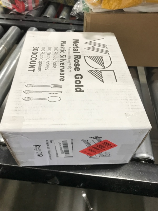 Photo 1 of WDF-300 Pieces Rose Gold Plastic Silverware- Disposable Flatware -Heavyweight Plastic Cutlery- Includes 100 Forks, 100 Spoons, 100 Knives for Wedding& Parties