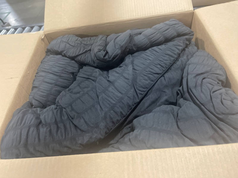 Photo 1 of CozyLux King Seersucker Comforter Set with Black Bed in a Bag 7-Pieces All Season Bedding with Comforter, Pillow Sham, Flat Sheet, Fitted Sheet, Pillowcase