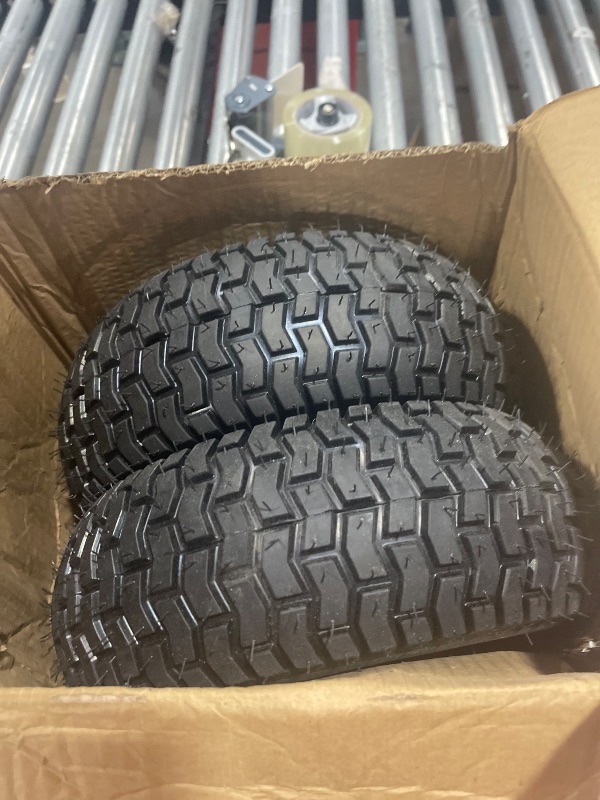 Photo 1 of New Air Filled Lawnmower Tires on Wheel 13x5.00-6", 3" Centered Hub, 3/4" Greased Bushing Turf Tire Tubeless with Rim for Lawn Mowers & Garden Tractors (2 Pack) 135006