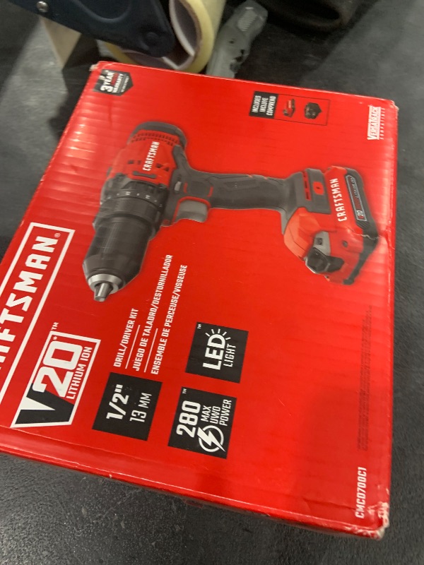 Photo 1 of CRAFTSMAN V20 Cordless Drill/Driver Kit, 1/2 inch, Battery and Charger Included (CMCD700C1)