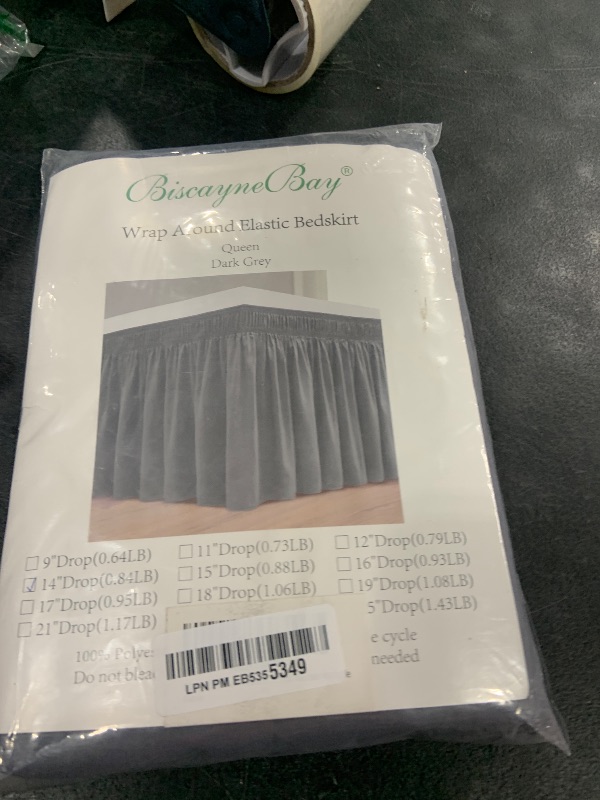Photo 1 of Biscaynebay Wrap Around Bed Skirts for Queen Beds 14" Drop, Dark Grey Adjustable Elastic Dust Ruffles Easy Fit Wrinkle & Fade Resistant Silky Luxurious Fabric Solid Machine Washable