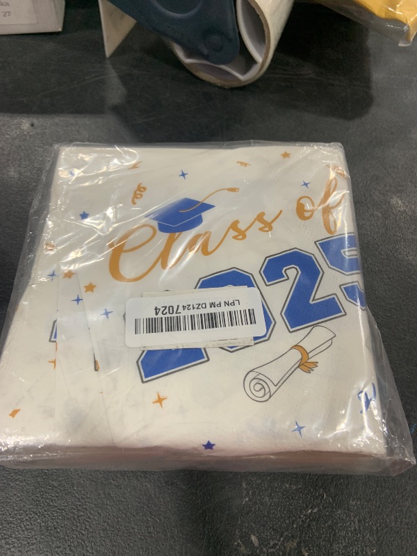 Photo 1 of 100-PK Class of 2025 Graduation Napkins, 3-Ply Disposable Congrats Grad Paper Hand Towels for School, University, College Cocktail Party Celebration Decorations (Blue)
