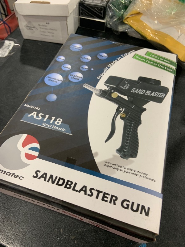 Photo 1 of LE LEMATEC Sand Blaster Gun Kit for Air Compressor, Portable Abrasive Media Blaster for Cleaning, Paint & Rust Removal, Works with Aluminum, Sand, Walnut, & Soda, Ideal for Metal & Wood, AS118 Blue