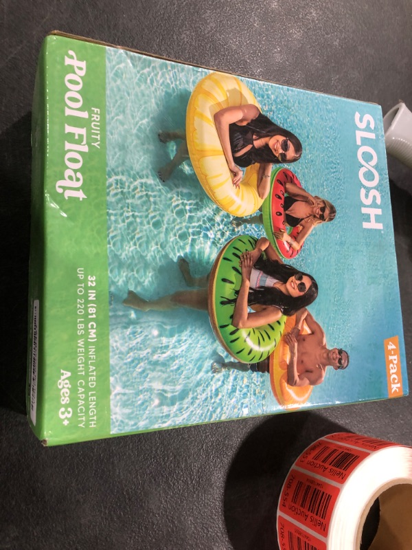Photo 1 of Sloosh 4 Pack Inflatable Pool Floats Fruit Tube Rings, Fruit Swim Tubes, Pool Floaties Toys, Beach Swimming Party Toys for Kids and Adults (Fruit)