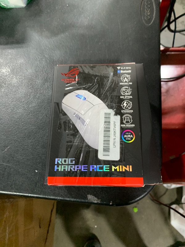 Photo 1 of ASUS ROG Harpe Ace Mini Wireless Gaming Mouse, 49g Lightweight, AimPoint Pro 42K Optical Sensor, Optical Micro Switches, ROG Polling Rate Booster, Esports & FPS Gaming, Small, Medium, White