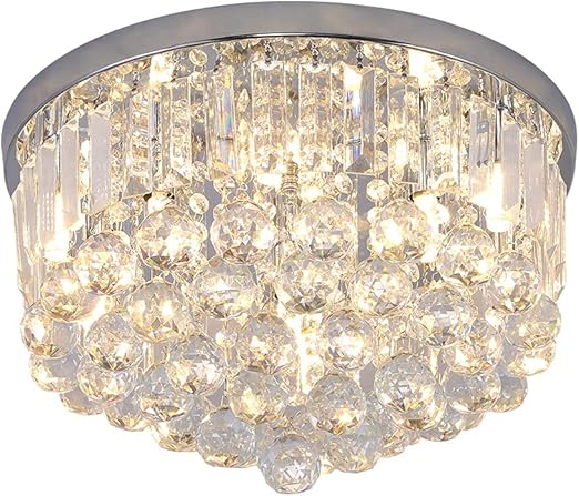 Photo 1 of Modern K9 Crystal Raindrop Chandelier Lighting, Flush Mount G9 Base Ceiling Light Fixture Pendant Lamp for Dining Room Bedroom Livingroom Required Height 11''x Width 16''(Chrome)
