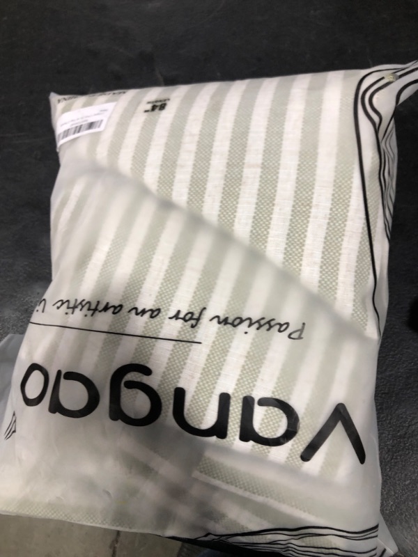 Photo 1 of Vangao Linen Blend Stripe Curtains Tickingstripe Light Filtering Window Curtains Green Pinstripe Printed on Beige Drapes 84 Inches Long for Living Room Bedroom Grommet Top 2 Panels