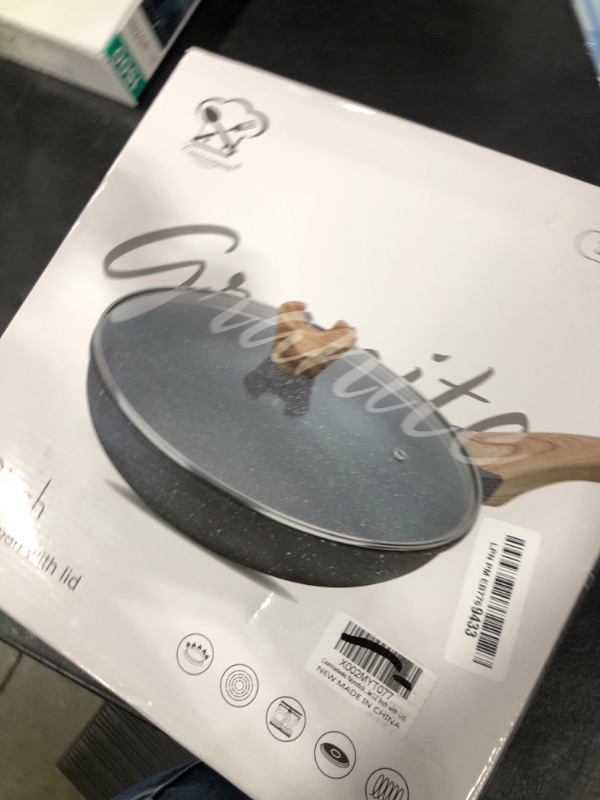 Photo 1 of Caannasweis Nonstick Granite Frying Pan Skillet, Non Stick Omelette Fry Pans, Omelet Egg Pan, Stone Cookware Chef's Pan, Induction Compatible, PFOA Free (Gray, 12 Inch with Lid)