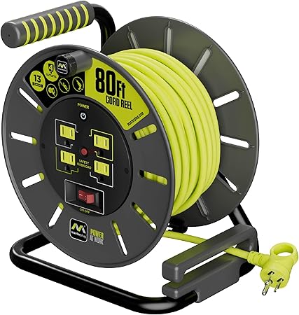 Photo 1 of 80ft Cord Reel – 4 Outlets, 13A, Overload Protection, 14AWG
