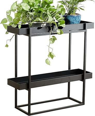 Photo 1 of 2 Tier Plant Stand Indoor Outdoor - 29 x 9 x 28 Inches Plant Shelf for Home and Office Decor - Narrow Plant Stand for Lawn, Patio, Balcony and Living Room - Heavy Duty Iron - Black
