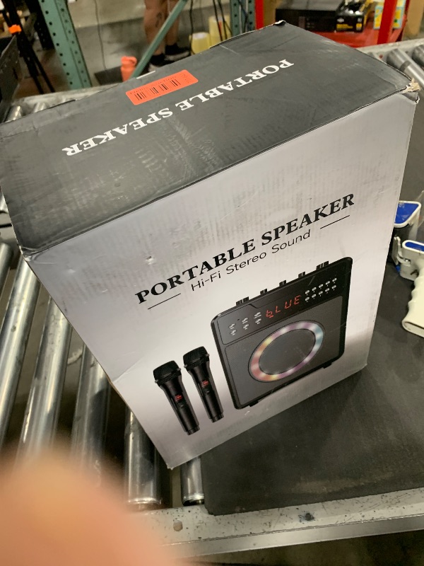 Photo 1 of Karaoke Machine for Adults, Portable Bluetooth Speaker with 2 Wireless Microphones and Lights Show, Karaoke Speaker with Bass & Treble, Supports for TWS,USB,FM,REC,AUX in,TF Card for Party/Meeting