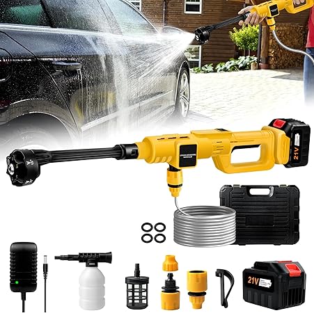 Photo 1 of Upgrade 15000mAh Cordless Pressure Washer Battery Powered, 900PSI High Pressure Washer Gun with 6-in-1 Adjustable Nozzle, Handheld Portable Power Washer for Car, Boat Cleaning & Garden Watering-Yellow
