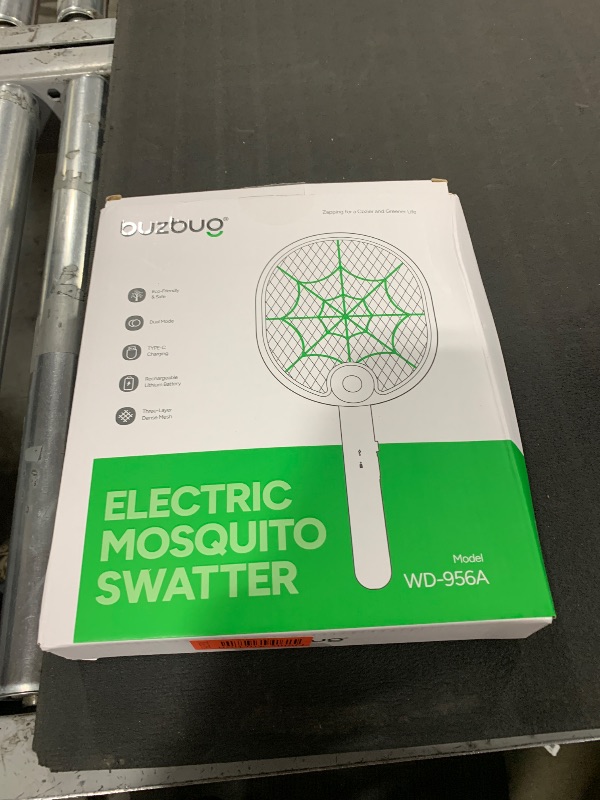 Photo 1 of Buzbug Electric Fly Swatter, Type-C Rechargeable Mosquito Swatter, Foldable, Dual Handheld and Auto Zap Mode, 3800V Powerful Instant Bug Zapper Racket, Mosquito Bat for Indoor Outdoor Camping -WD956A