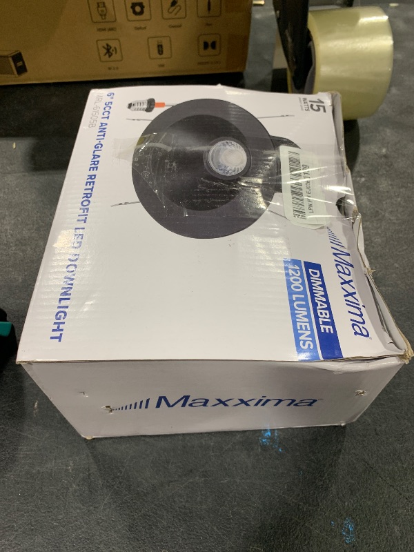 Photo 1 of Maxxima 6 in. Retrofit Recessed Anti-Glare LED Downlight, 1200 Lumens, 5 Color Temperature Selectable 2700K/3000K/3500K/4000K/5000K, Dimmable, E-26 Quick Connect Adapter, 90 CRI, Black Trim