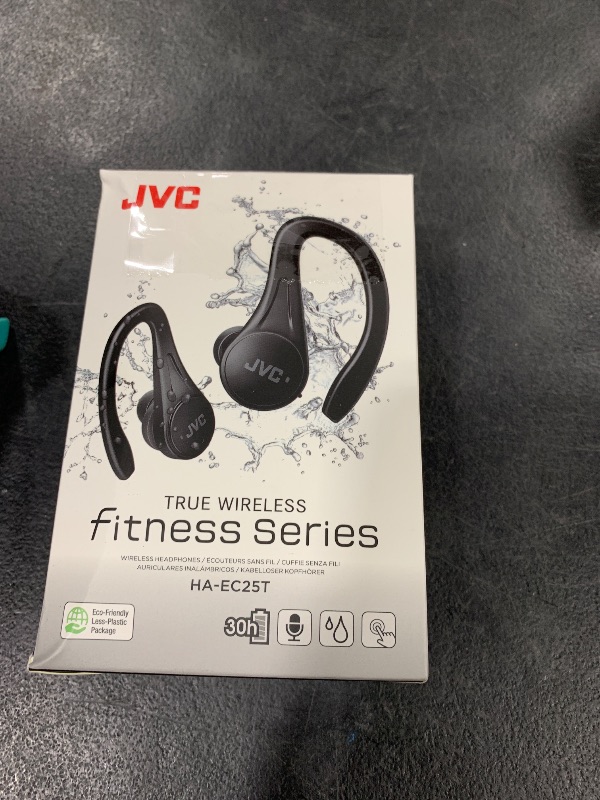 Photo 1 of JVC Sport True Wireless Earbuds Headphones, Lightweight and Compact, Long Battery Life (up to 30 Hours), Sound with Neodymium Magnet Driver, Water Resistance (IPX5) - HAEC25TB (Black), Small
