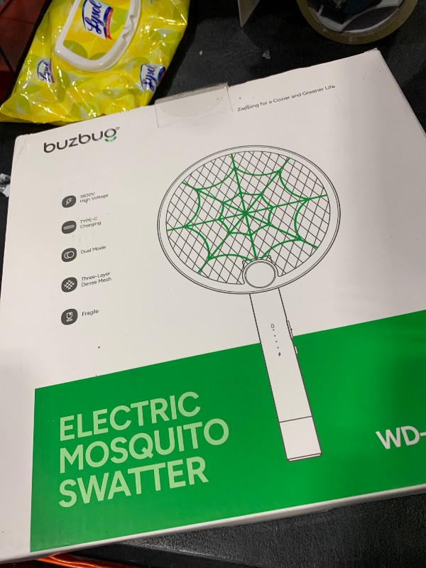 Photo 1 of Buzbug 3800V Electric Fly Swatter, Dual Modes Bug Zapper Racket, 1500mAh Type-C Rechargeable Battery, Portable and Foldable Fly Zapper Racket, for Indoor Outdoor Home Patio Camping (Purple Gray)