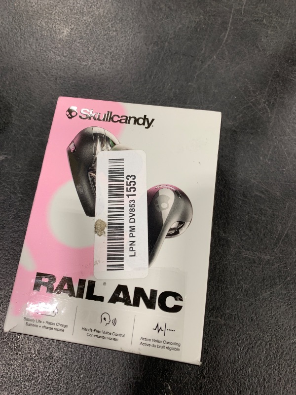 Photo 1 of Skullcandy Rail ANC Wireless Earbuds, Bluetooth Headphones, Active Noise Cancelling, Up to 38 Hours Battery, Microphone for iPhone Android, Customizable via Skull-iQ App - True Black