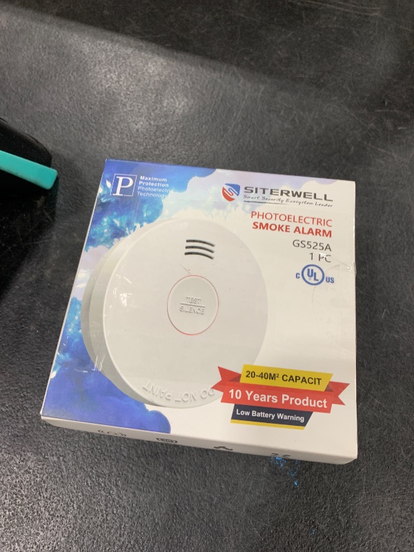 Photo 1 of Siterwell  Detector, Smoke Detector 10 Year Battery with Photoelectric Sensor, Fire Alarm with Low Battery and Fault Warning for House and Bedroom, UL217-9th Listed, GS525A, 1 Pack