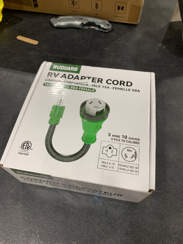 Photo 1 of RVGUARD 50 Amp to 110 Volt RV Adapter Cord with Locking Connector 12 Inch, NEMA 5-15P to NEMA SS2-50R Electrical Power Adapter with LED Power Indicator, Green, ETL Listed