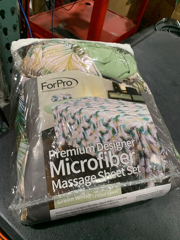 Photo 1 of ForPro Professional Collection Designer Microfiber 3-Piece Massage Sheet Set, Green Whisp with Sage, Ultra-Light, Stain, and Wrinkle-Resistant Includes Flat and Fitted Sheet and Face Rest Cover