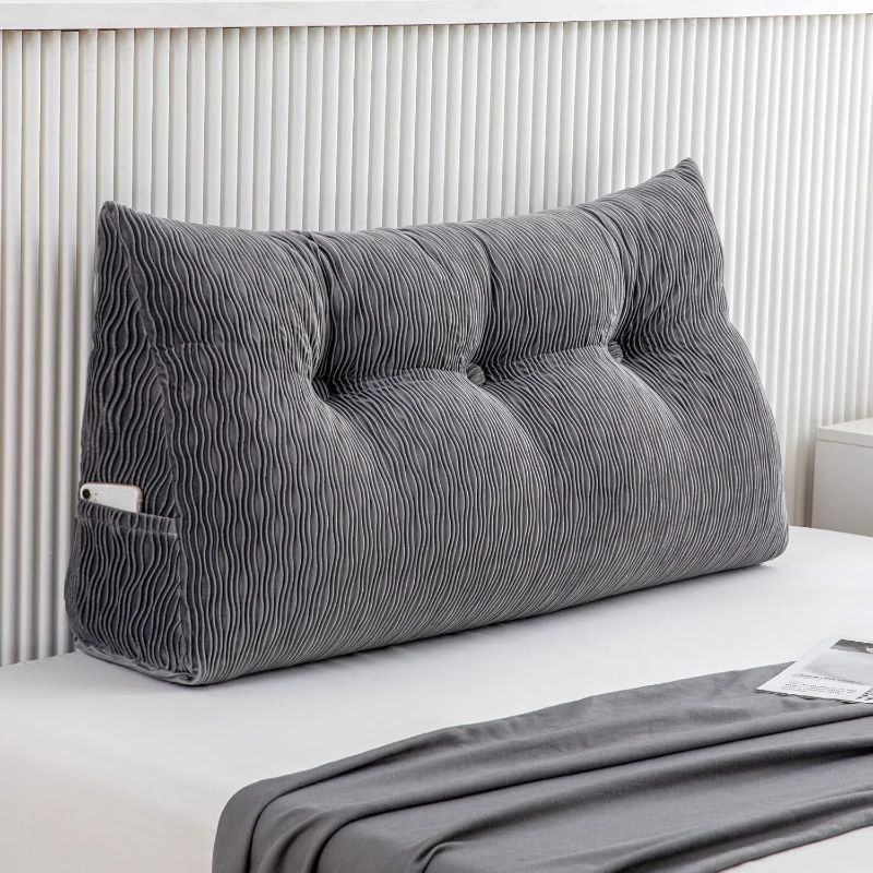 Photo 1 of TriangularWedge Bolster Pillow with Pocket for Headboard Cushion, Removable Cover Bed Rest Backrest Positioning Support Couch for Daybed Reading(Grey), Twin Size
