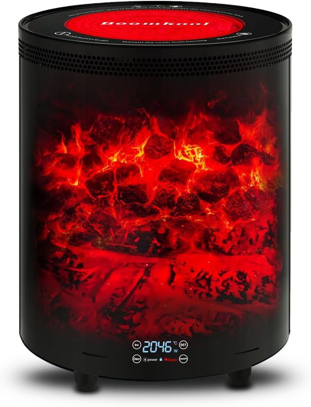 Photo 1 of Space Heater Indoor, Portable electric fireplace heaters with 3D Flame Effect, Heating and cooking outdoor use, Remote Control, 1300W Safe and Quiet Far infrared Heate for Office Bedroom Home
