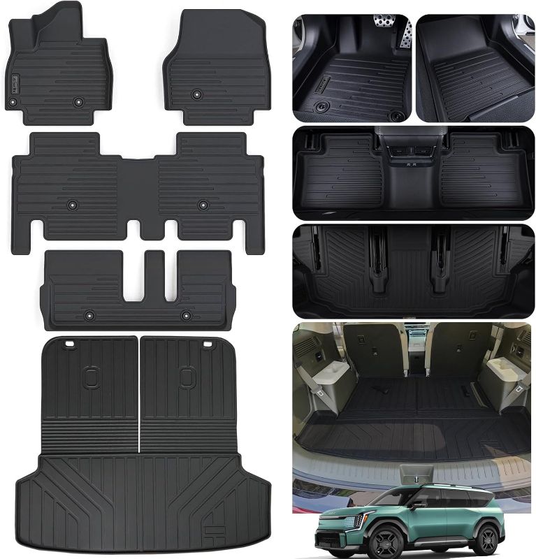 Photo 1 of Floor Mats & Trunk Mat with Backrest Protection for 2024 2025 KIA EV9 7-Seats (2 Row Bench Seat)?Non 6-Seats Version?, TPE All Weather Protection 3 Rows Car Floor Liners with Cargo Liners
