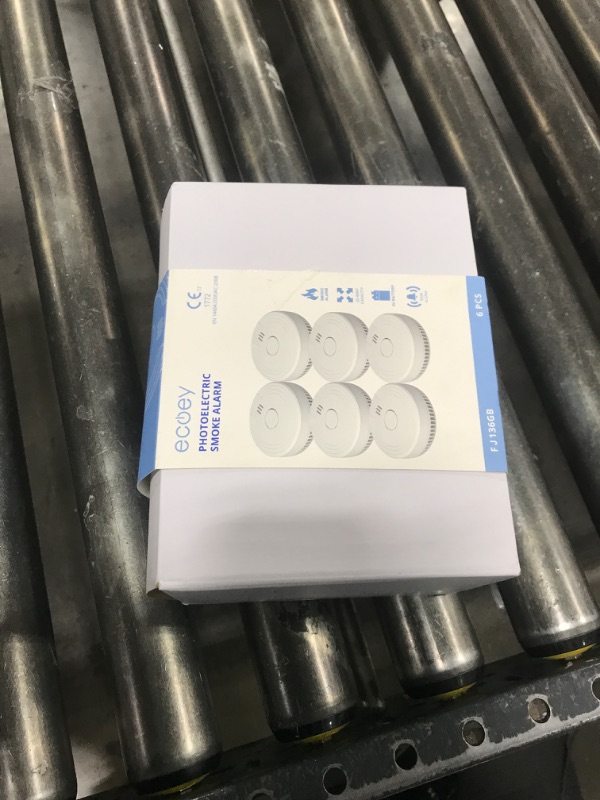 Photo 1 of Ecoey  Alarm Fire Detector, Battery Included Photoelectric Smoke Detector with Test Button and Low Battery Signal, Small Fire Alarm for Home, Bedroom FJ136GB, 6 Packs