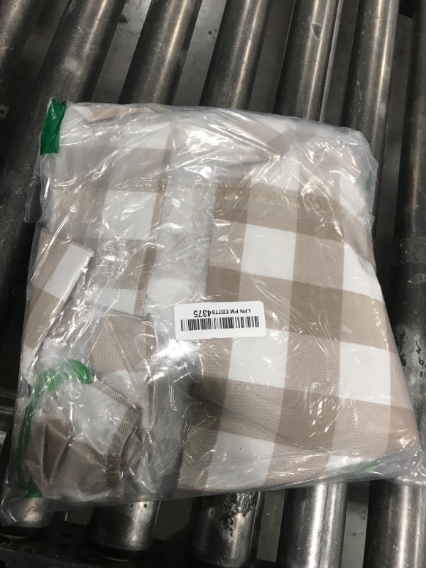 Photo 1 of Smiry Rectangle Picnic Table Cloth, Elastic Waterproof Fitted Vinyl Tablecloth for 6 FT Tables, Flannel Backed Buffalo Plaid Table Covers for Dining, Camping, Outdoor (White and Khaki, 30" x 72")