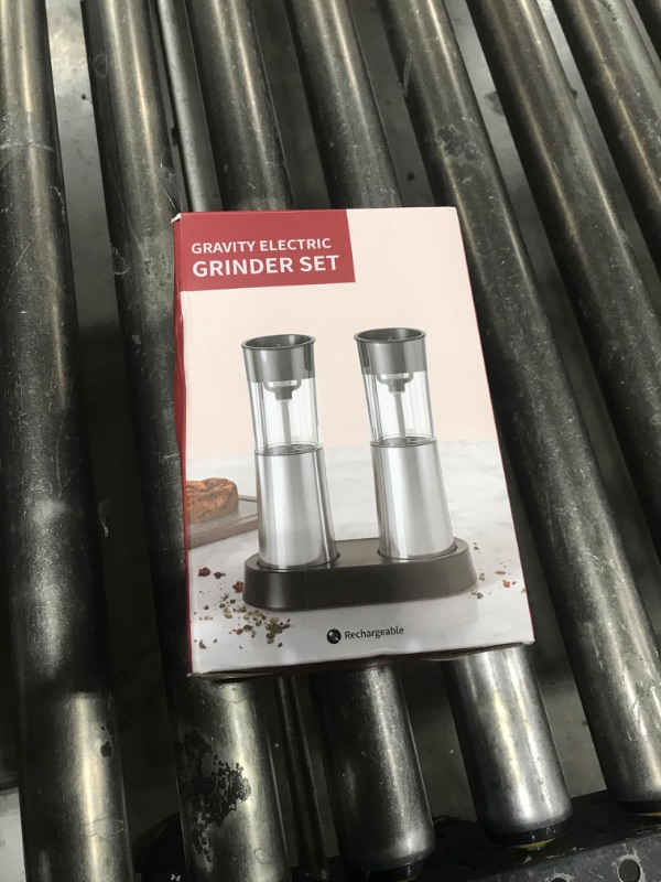 Photo 1 of Electric Salt and Pepper Grinder Set — Gravity Rechargeable Salt Pepper Grinder with Charging Base and LED Light, Adjustable Coarseness, Large Capacity, One-handed Operation Salt Pepper Mills