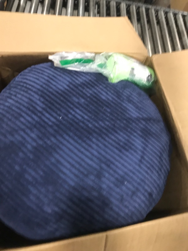 Photo 1 of HIGOGOGO Round Stuffed Pouf Ottoman, Corduroy Poufs with Foam Chunk Filling, Furry and Fluffy Pouf Foot Stool Storage Ottoman, 20 X 15 Floor Poufs Foot Rest for Living Room, Navy