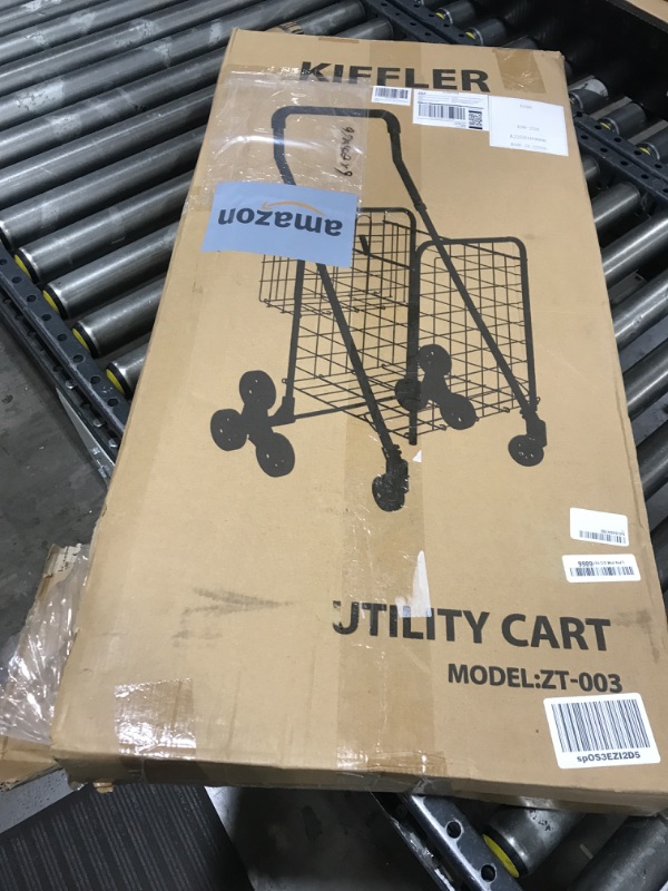 Photo 1 of Kiffler Grocery Shopping Cart with 360° Rolling Swivel Wheels Stair Climber Utility Cart Easily Collapsible Cart with Tri-Wheels, 66lb Extended Foam Cover, Trolley for Stair, Laundry, Travel (Black-)