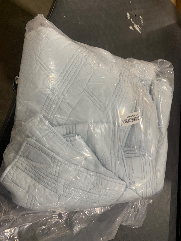 Photo 1 of HORIMOTE HOME 100% Cotton Quilt Set Queen Size, Baby Blue Pre-Washed 3-Piece Bedspread Coverlet Set, Cozy Lightweight Stitching Bedding Cover with 2 Shams in Geometric Pattern for All Season