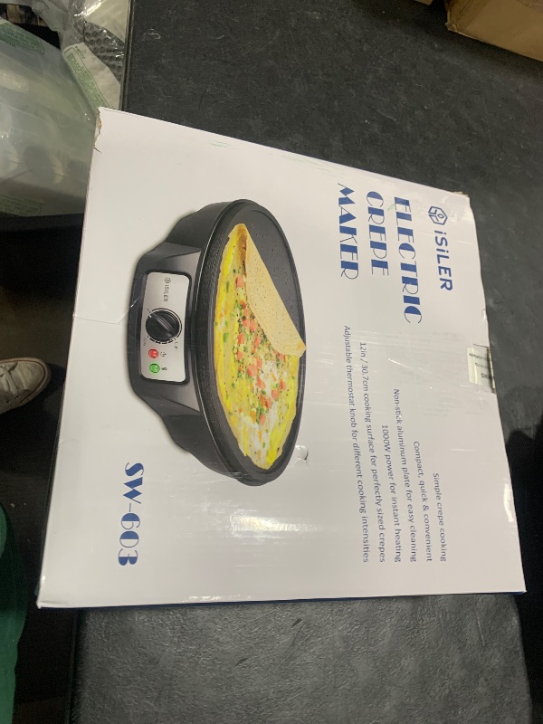 Photo 1 of Electric Crepe Maker, iSiLER Nonstick Pancake Maker Griddle, 12 inches Crepe Pan with Spreader & Spatula, Temperature Control for Roti, Tortilla, Eggs
