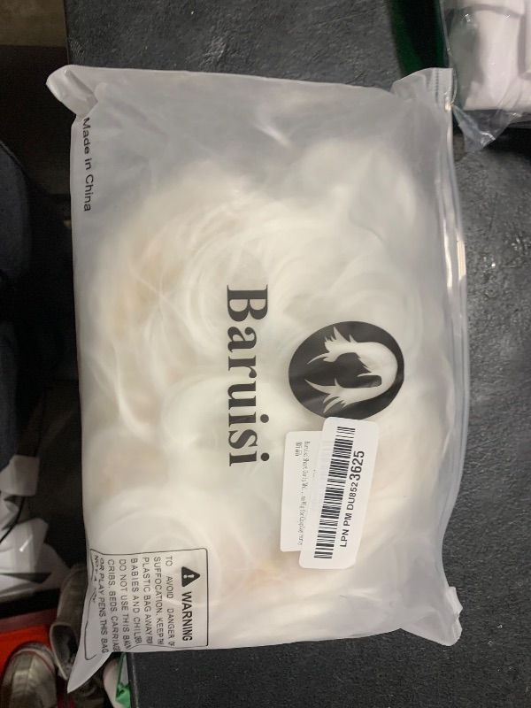 Photo 1 of Baruisi Short Curly White Wig for Women Synthetic Natural Wavy Costume Wig for Cosplay Party
