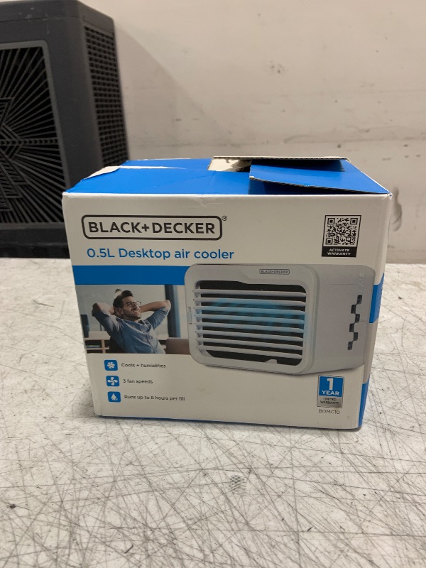 Photo 1 of BLACK+DECKER Desktop Air Cooler, Personal Portable Fan with 3-Speeds, Evaporative Air Cooler with 0.5L Water Tank, Air Cooler Fan for Desk, Home, Office, Bedroom, and more, BDMC10, White/Gray